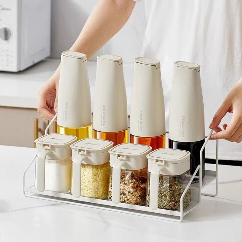 Seasoning jar and oil pot combo - home kitchen set: salt shaker, spice container, storage box, airtight condiment bottles, and sugar bowl