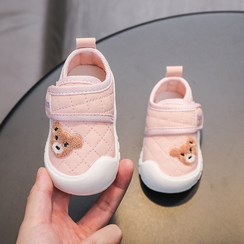 Bear autumn new arrival soft leather toddler shoes 01-2 years old girl beginner flats men baby anti-kick shoes