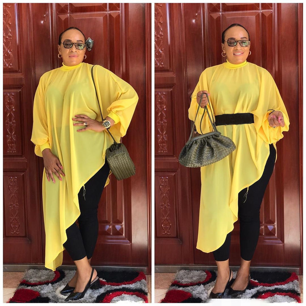 African women's clothing  fashion solid color plus size mother's dress irregular chiffon cross-border dress