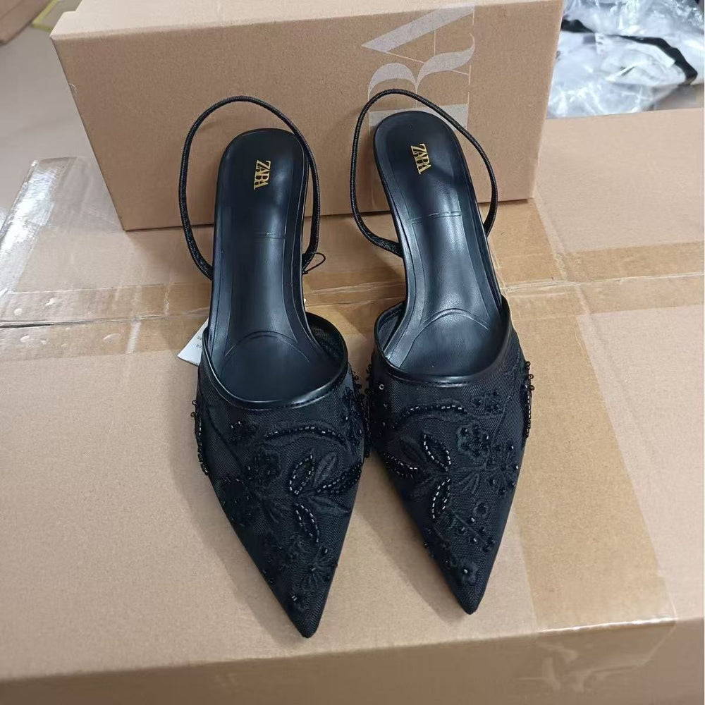 Za2026springnew arrival pointed toe stiletto mesh order toe high heels women's lace small fragrant style easiest for matchoutwear