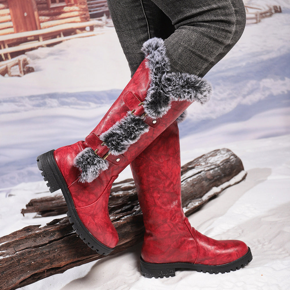 exportwinter suede knight boots fur snow boots women's plus sizethick soleknee high boots thick heel heattech cotton shoes