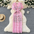 Elegant chanel-inspired summer dress for women - sweetheart style with peter pan collar, short sleeves, beaded single-breasted closure, slim fit, and lace crochet detailing
