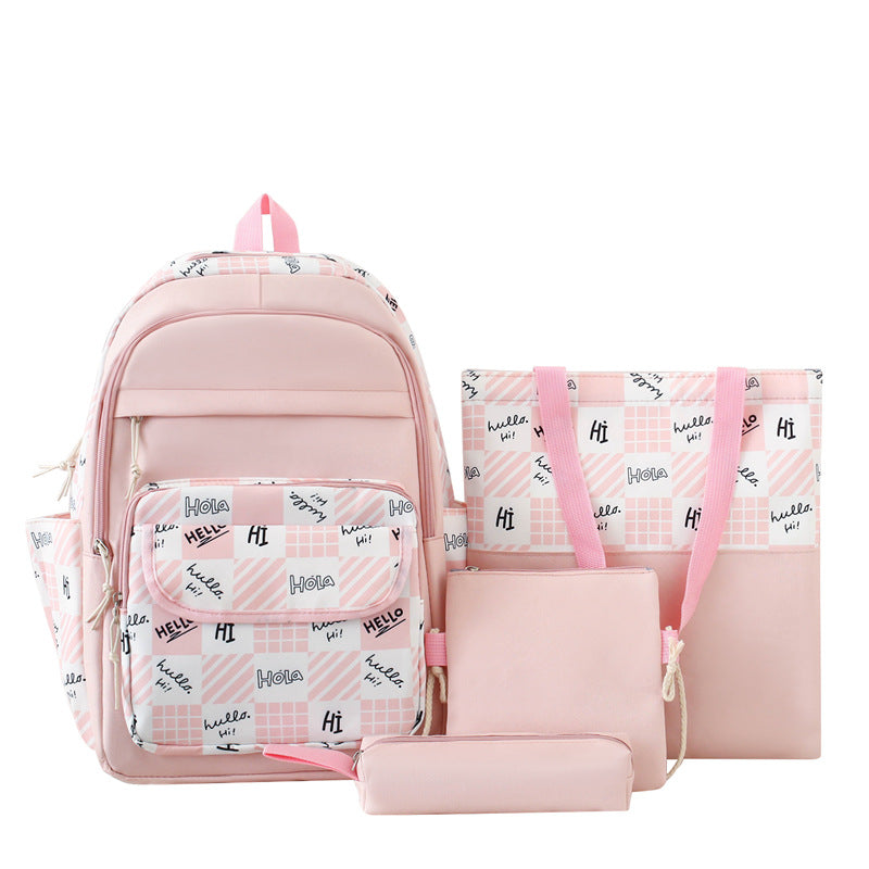 Primary and secondary school student schoolbag four-piece large-capacity backpack small fresh multi-functional schoolbag high-value student backpack