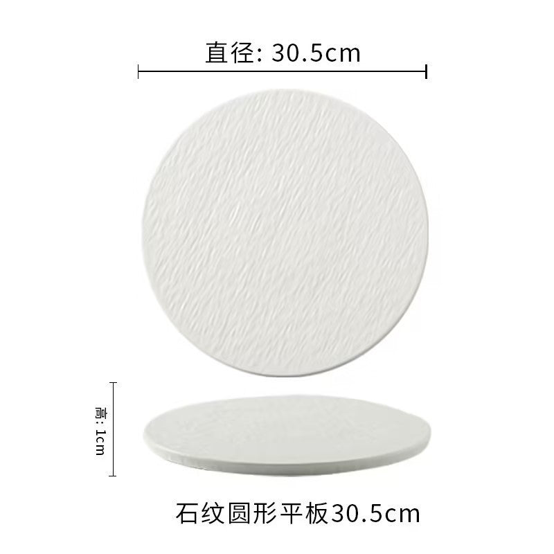 Embossed rock texture flat plate - creative & unique ceramic dinner plate for restaurants & hotels - high-style serving dish