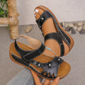 export plus size wedge heel women's sandals summer new hollow-out one-strap sandals beach thick-soled floral sandals