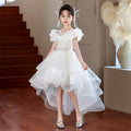 Girls' mesh evening gown, flower girl wedding dress for mid-to-large children, princess dress with train, european and american style, ages 3-14