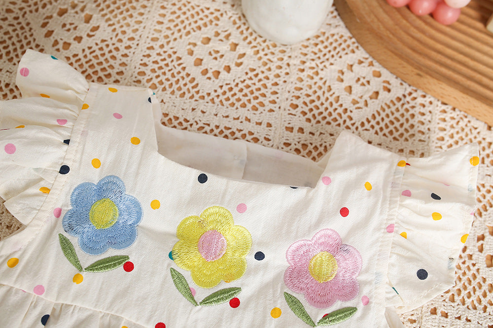 Summer baby clothes for baby girls, thin flying sleeves, fashion flower hood, newborn summer cute butt-covering outdoor clothes
