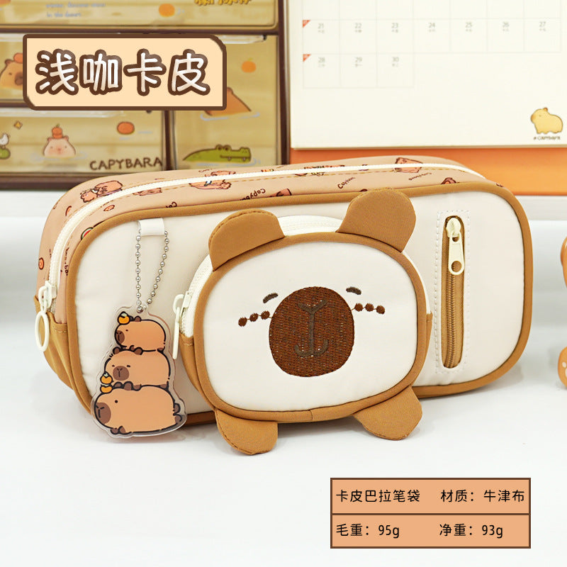 Primary school students Kapibara stationery box mother and child shape pendant pencil case large capacity multi-layer high value pencil case