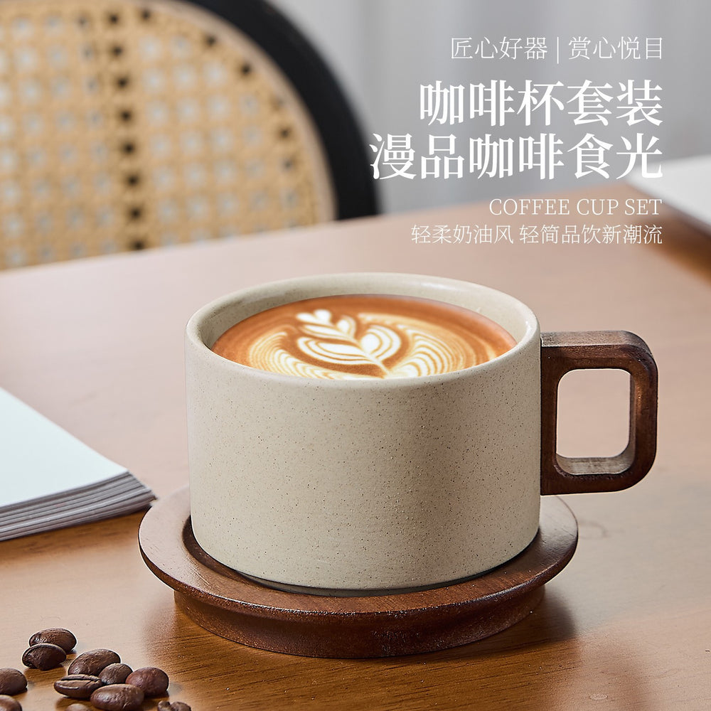 Rustic pottery vintage coffee mug - americano latte straight-sided design, high-style cup and saucer set, anti-scald mug