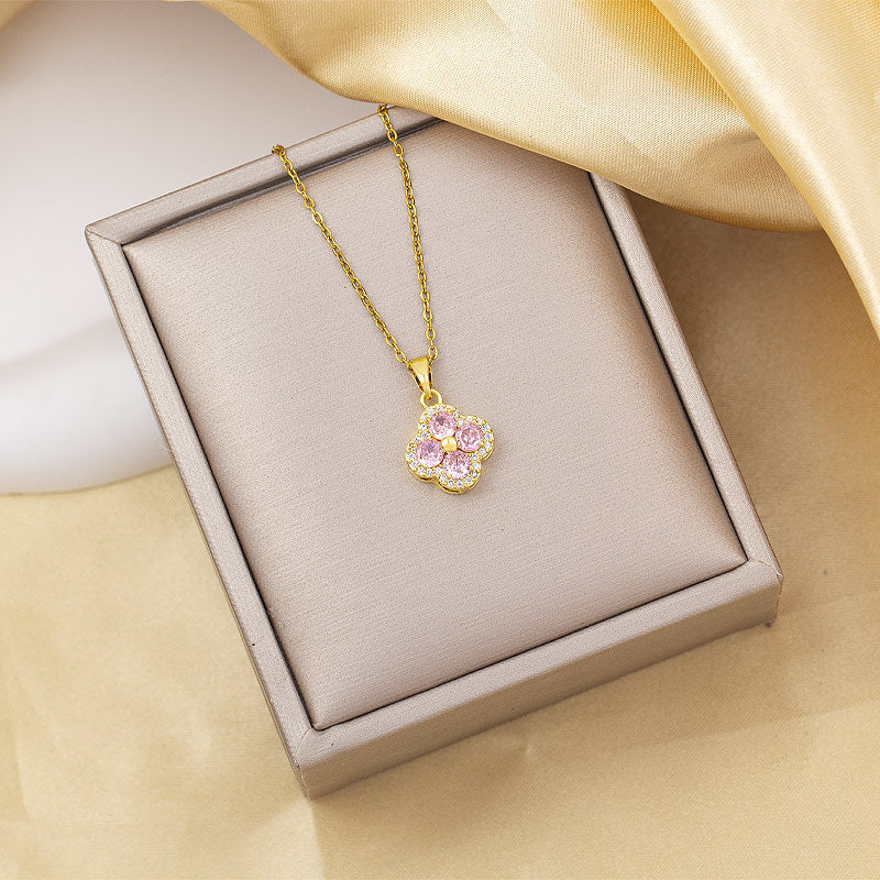 Titanium steel necklace women's hot style accessible luxury four-leaf clover pendant high-end niche style easiest for match flower clavicle chain jewelry wholesale