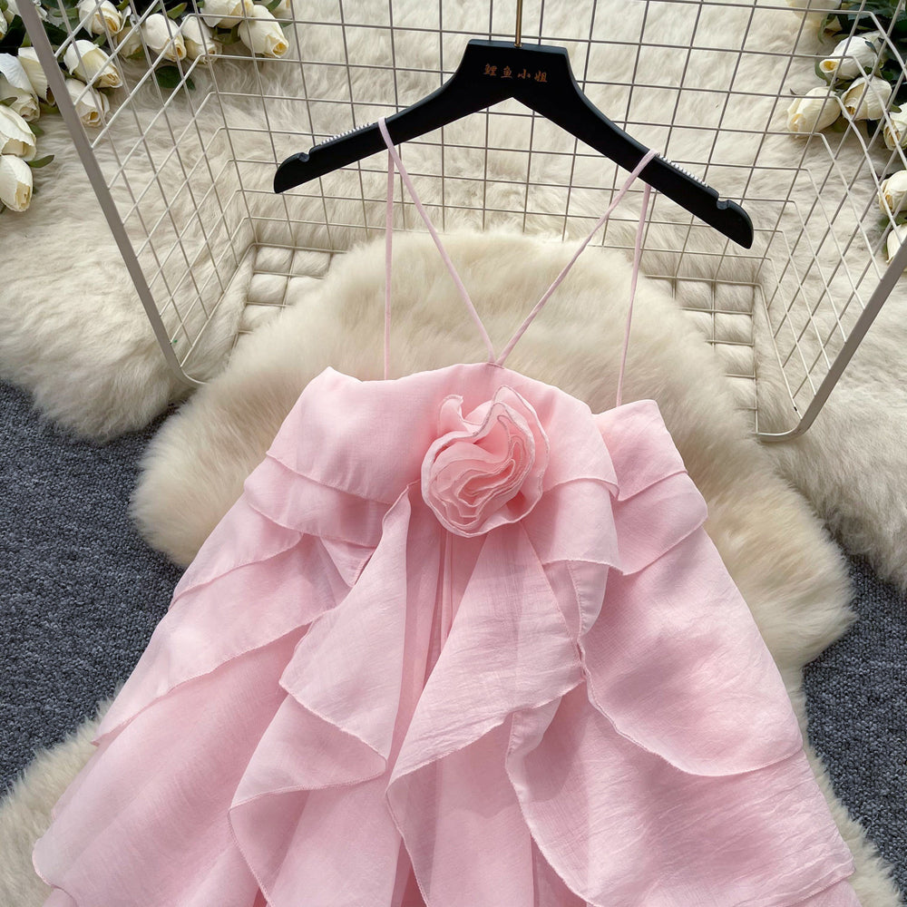 Sweet pink ruffle trim sleeveless sundress - perfect for summer, vacation, and a flattering silhouette