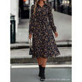 Women's  autumn new arrivals: women's v-neck floral mini dress with long sleeves and a-line asymmetrical placket