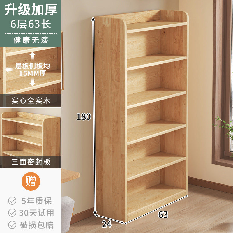 Pure solid wood bookshelf Floor-to-ceiling locker Children's pine storage cabinet Storage against the wall Student household bookcase with door