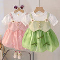 Girls' dress  new summer collection - stylish princess dress for little girls, featuring bubble sleeves and mesh skirt