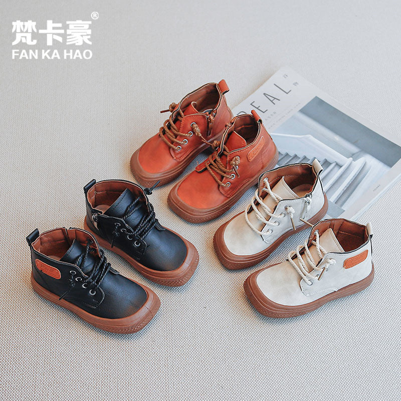 First come, first served! get a pair of kids' casual shoes for just ¥9. new autumn/winter collection: boys' double-layered cotton short boots, student square-toe, fleece-lined shoes
