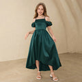 Girls' french-style formal dress, off-the-shoulder, elegant, high-end satin dress, new  one-shoulder slim-fit, cross-border export