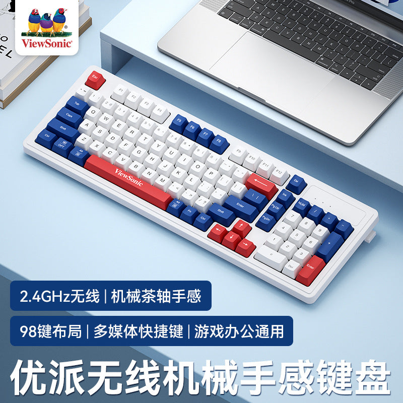 Viewsonic kw127 wireless keyboard, colorful 98-key, universal for desktop and laptop, 2.4g gaming and office keyboard