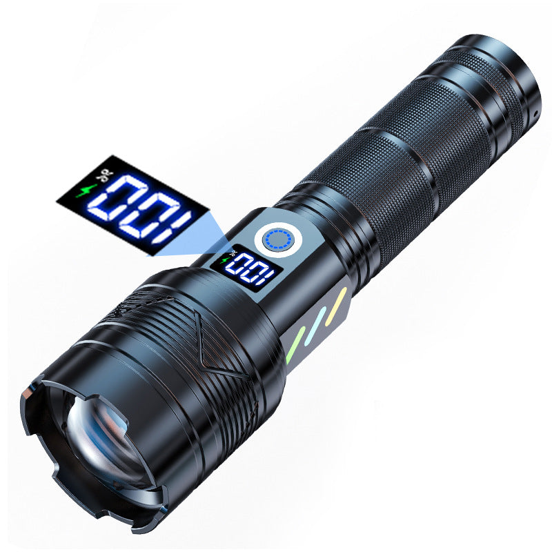 Douyin  new digital display flashlight strong light flashlight outdoor special portable zoom led charging flashlight