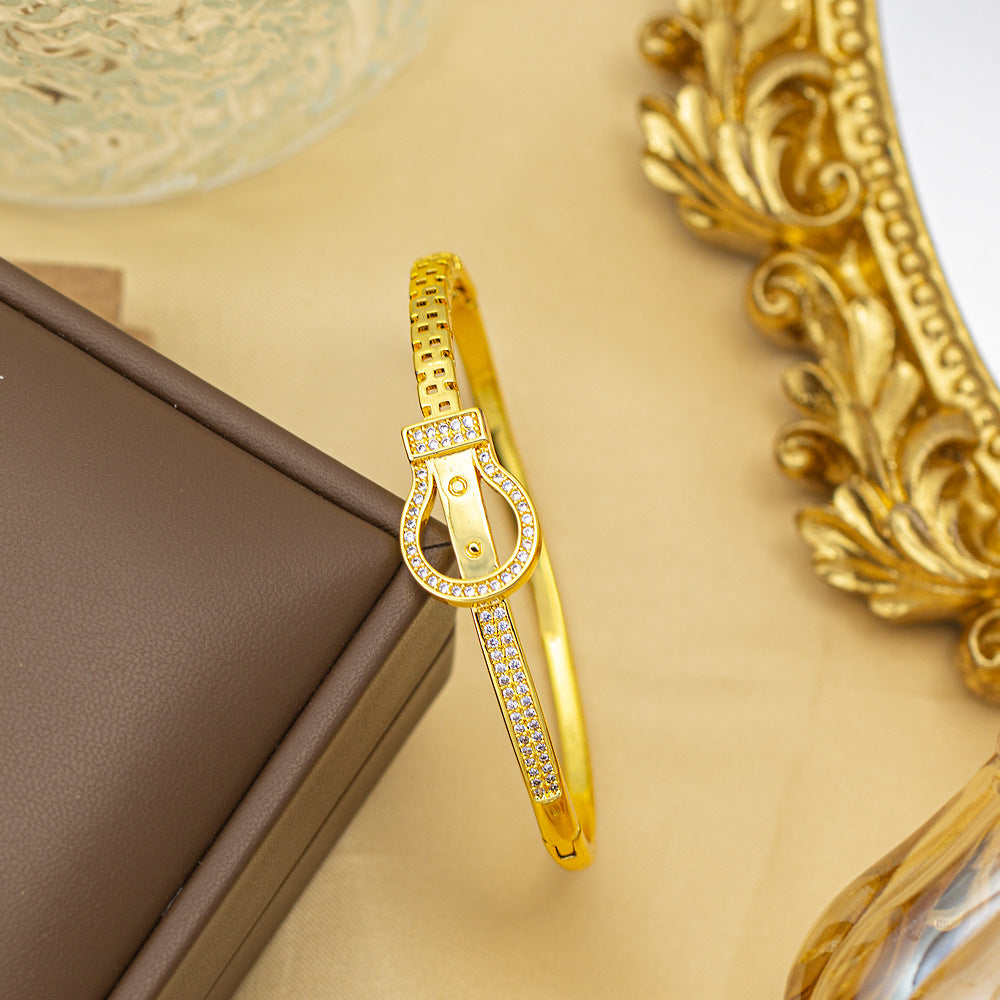 Bracelet female titanium steel fashion non-fading copper inlaid zirconium bracelet niche high-end fashion elegant jewelry wholesale hand jewelry