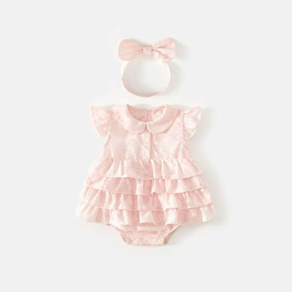 Infant summersweetoutwear hairy baby girl small fresh flying sleeves lace covered skirt elegantoutwear hairy