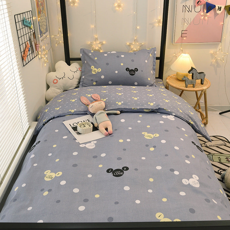 Student dormitory quilt cover three-piece bed sheet pure cotton single bed children's bed quilt cover simple four-season universal 3
