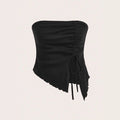 european and american women's clothing  summer new drawstring slit irregular waffle knit bodycon bandeau top