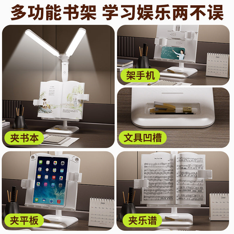 Posture corrector reading book stand desk lamp - full spectrum rechargeable study lamp for students and children