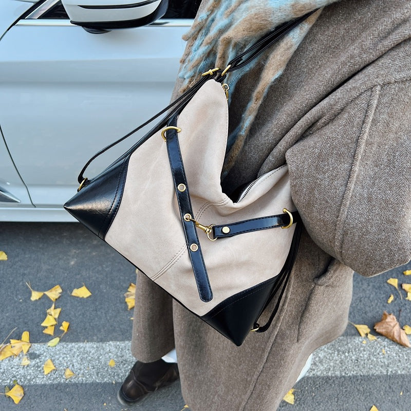 Retro large-capacity bag women's 2025 new fashion high-end tote bag casual and light lazy wind backpack