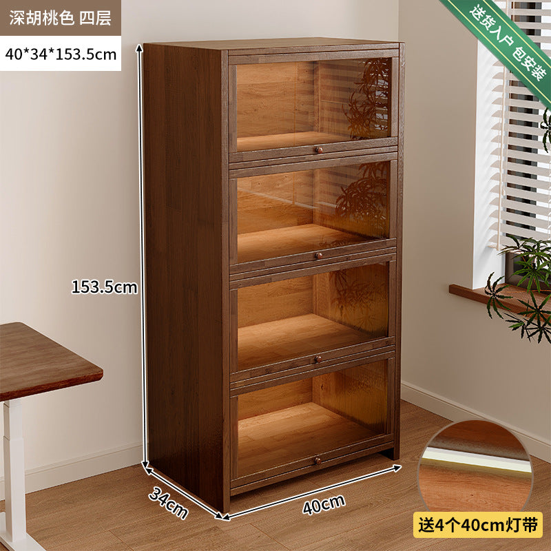 Solid wood dust-proof bookcase integrated against the wall Walnut color storage cabinet Locker Floor storage cabinet Household bookshelf