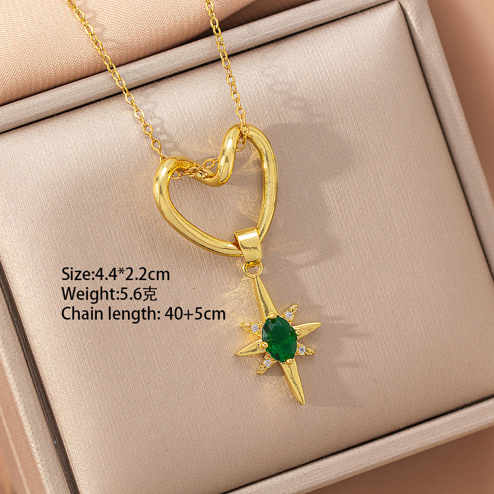 [copper inlaid with zirconium] fashion popular heart-shaped titanium steel necklace, high-end light luxury diamond-encrusted ins fashion clavicle chain jewelry