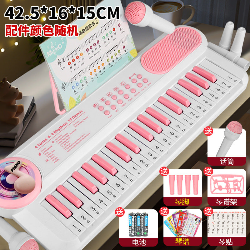 New children's piano 37-key multifunctional electronic keyboard - early education toy with microphone for girls