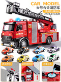 【die-cast alloy】extra-large die-cast ladder truck (sprinkler/steering wheel horn) + 8 scooters
