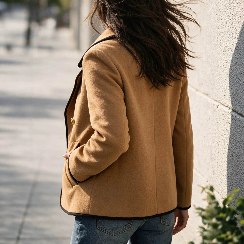Contrast color hemming double breasted suit lapel long sleevesilmelegantwork clothing women's shortoutwear