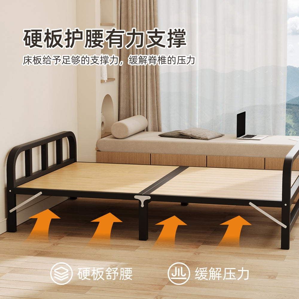 Folding bed - simple, home-use, adult single bed - perfect for rentals, offices, nap time, dorms - iron frame bed