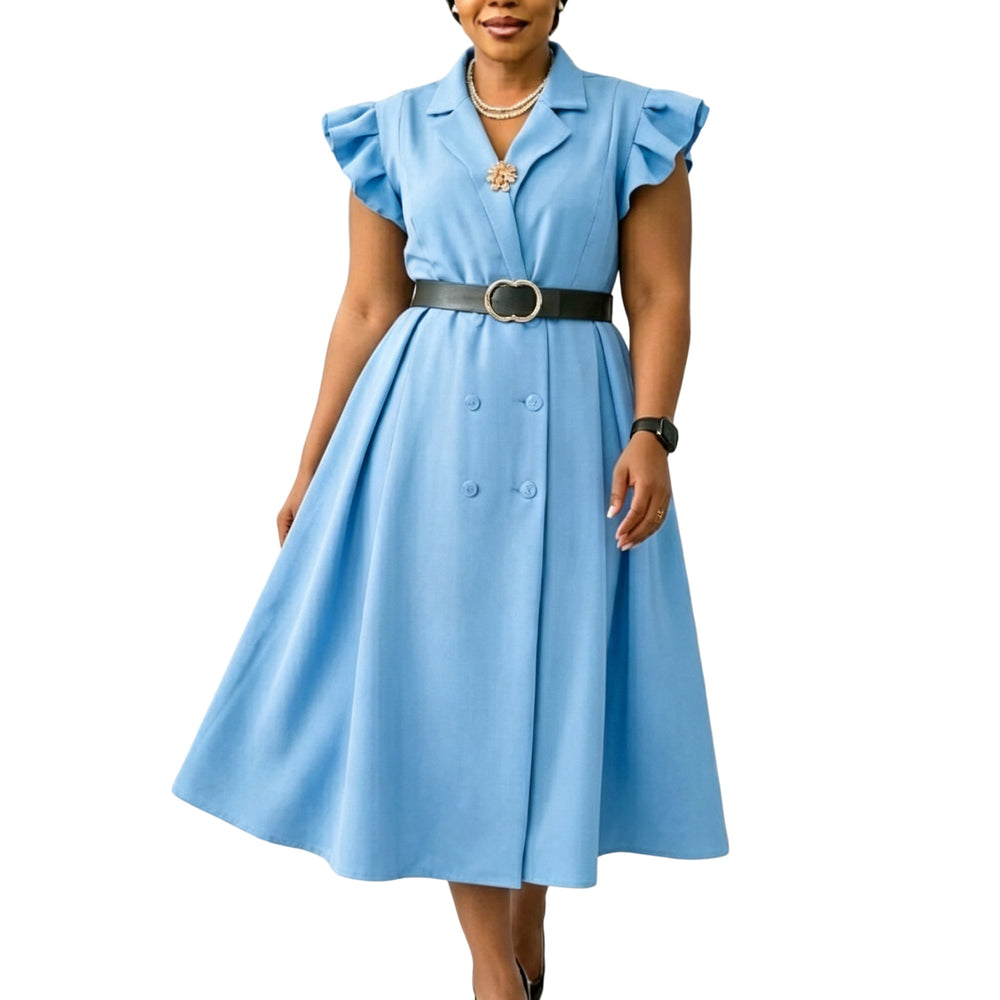 C8664 european and american new arrival elegant summer suit collar chic double-breasted short sleeve plus size african dress