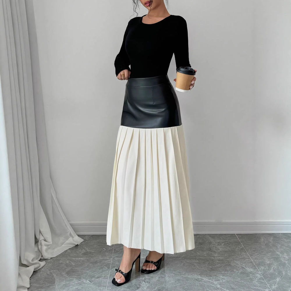 Amazon fashion cross-border women's new contrast color pleated skirt