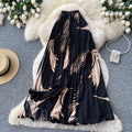 French printinghigh waistslimming looka-line pleated skirt women's summer midi skirt vacation style elegant work clothing skirt