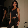 European and american cross-border  summer new sexy lace trim versatile solid color hot girl style cropped tank top for women