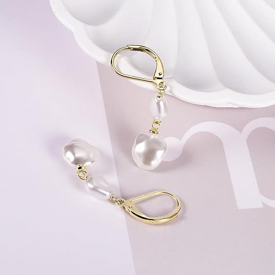 Korean style fashionable light luxury pearl earrings for women, 14k real gold tassel teardrop stud earrings, geometric design dangle earrings