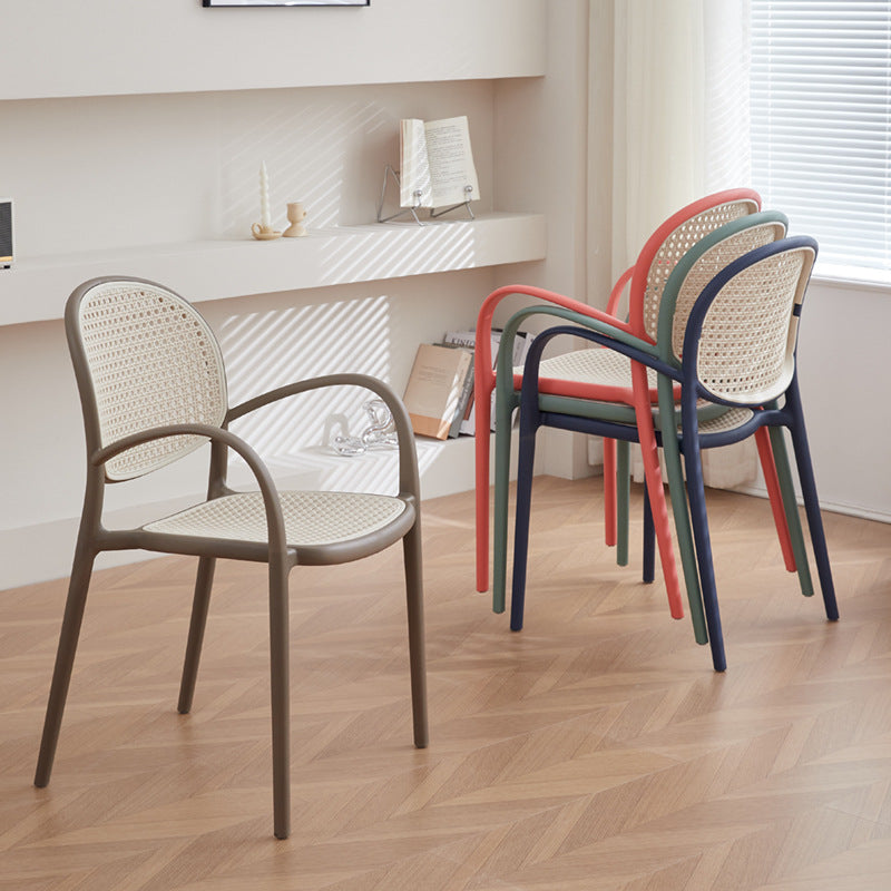 Scandinavian dining chair plastic imitation rattan chair stackable cut out armchair negotiation chair high backrest with accessible luxuryfor home
