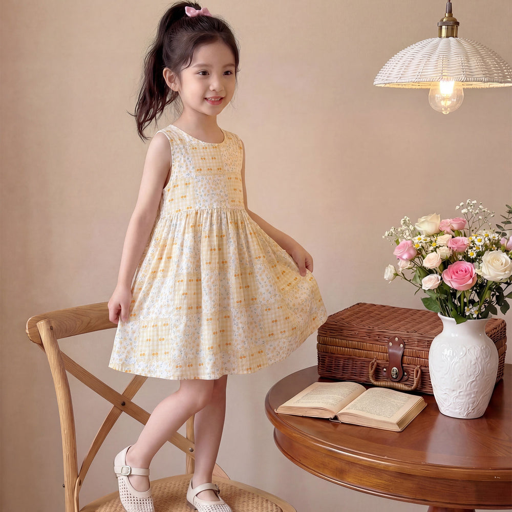 New girls' summer floral cotton silk dress - baby girl casual sweet style princess dress - stylish and trendy children's clothing