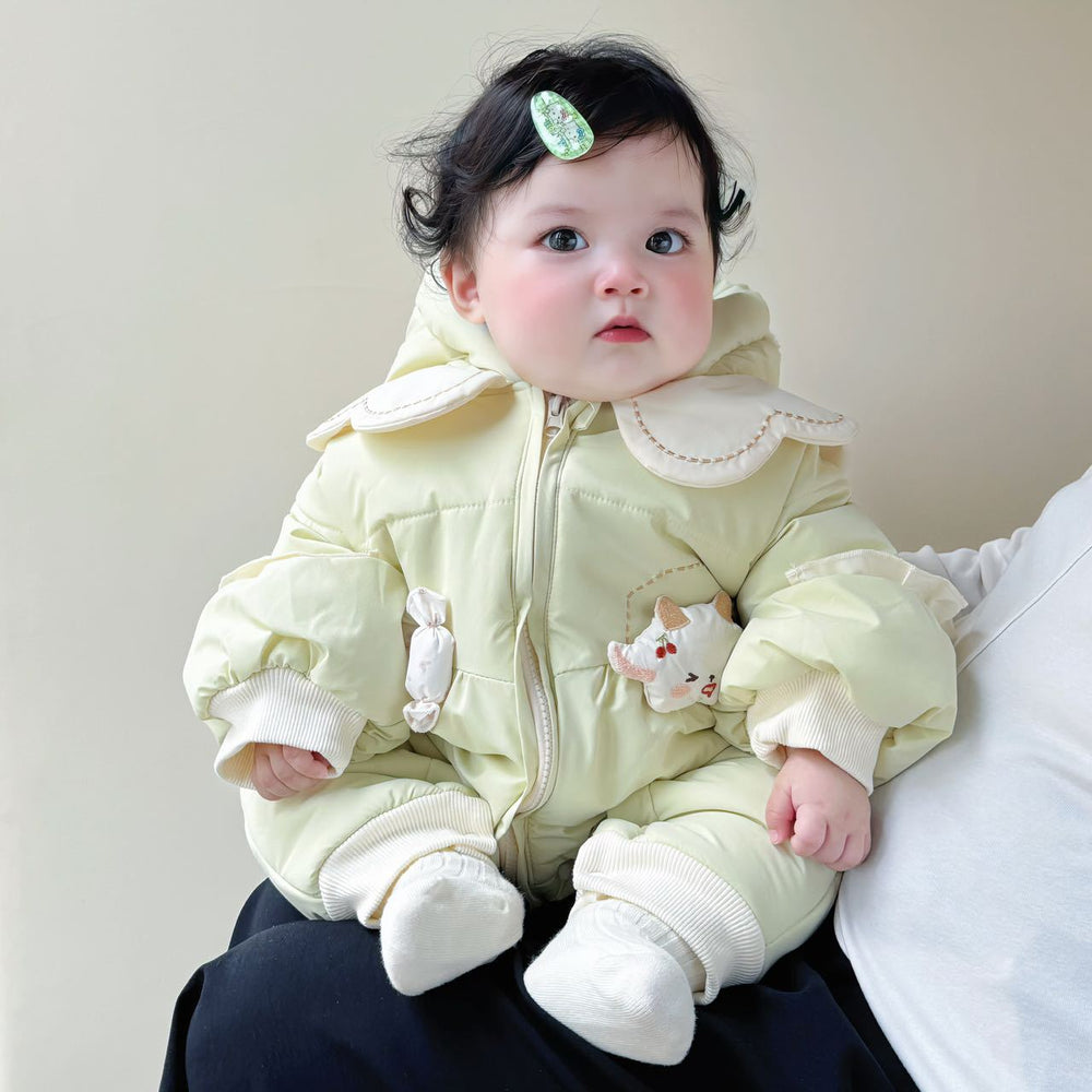 Newborn & infant winter long-sleeve sweet & thickened romper - adorable baby girl cotton outfit for first birthday & extra warm outdoor wear
