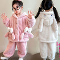 Kids' winter pajamas: new cartoon bunny hooded plush sleepwear set for girls - warm and cozy