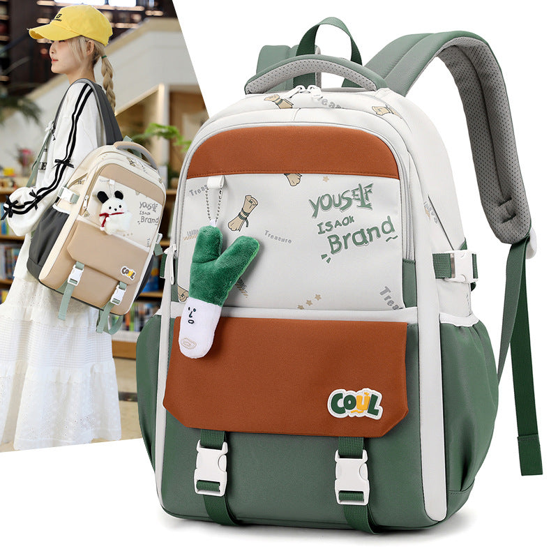 Junior high school schoolbag female ins college style primary school students 5th-6th grade backpack cute splicing American retro backpack
