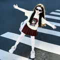 Girls'  skirt set: stylish kids' mini skirt outfit, new cute pleated skirt two-piece set, korean style