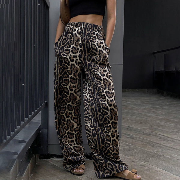 European and American fashionable fried street leopard print high-waisted wide-leg pants women's 2025 autumn  loose mopping casual trousers wholesale
