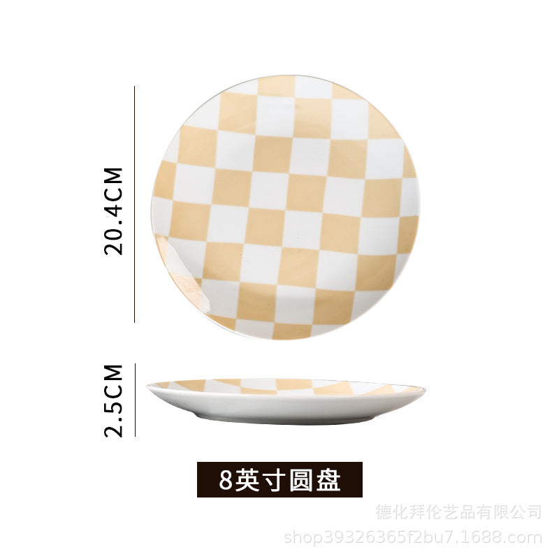 Instagram-worthy creative printed ceramic chessboard pattern dinner plates - stylish dinnerware for restaurants, home use, western cuisine, baking, and plating