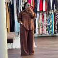 European and american cross-border women's clothing  spring/summer new collection: african-style plus size loose solid color long sleeve shirt and wide leg pants set