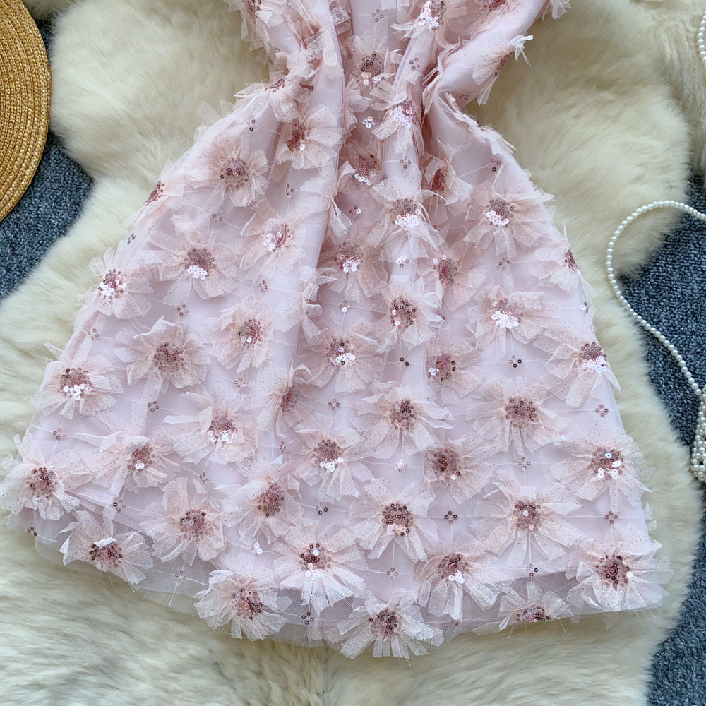 Korean style "chaebol daughter" inspired sequin dress - sleeveless halter neck, a-line, and cinched waist
