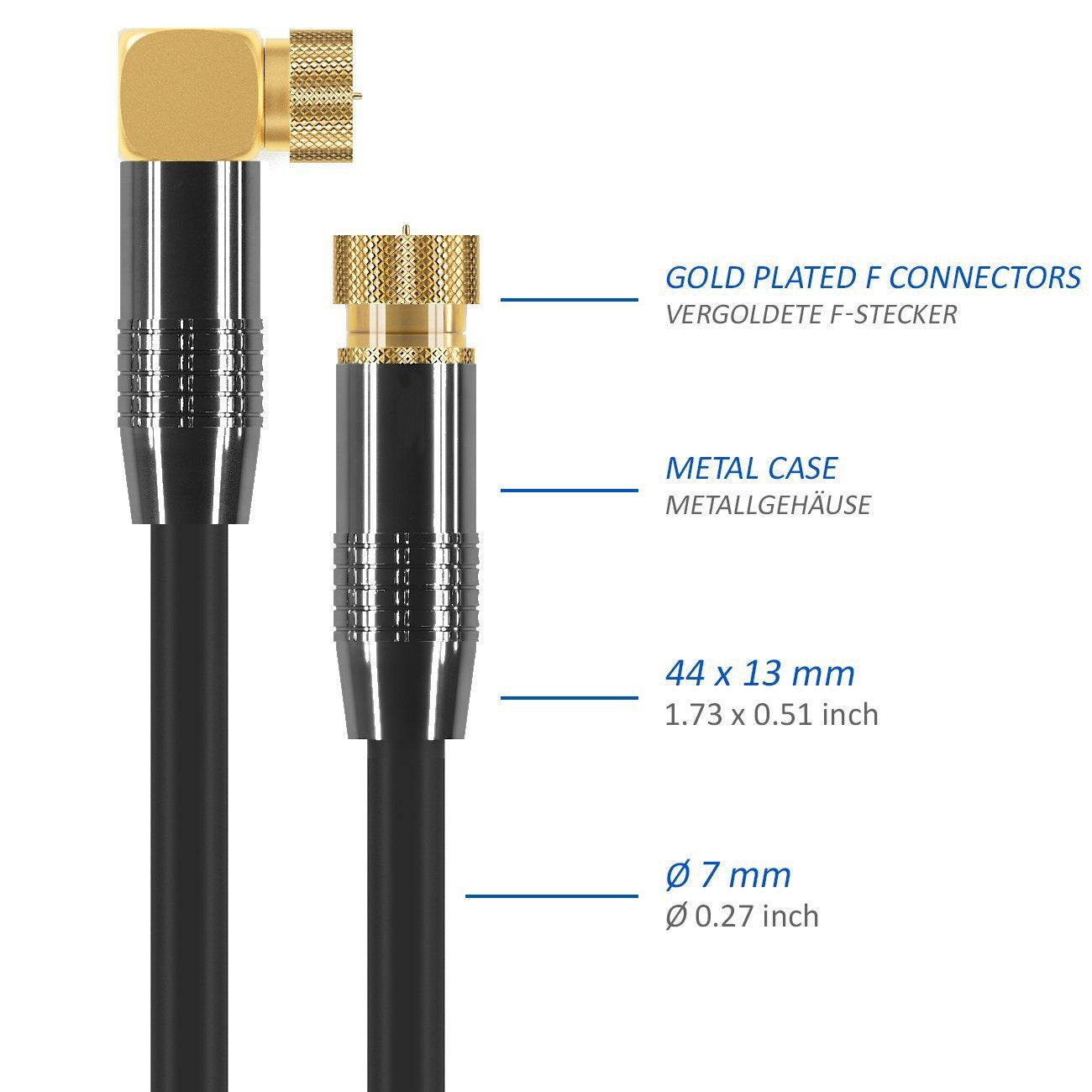 High quality cable digital TV high definition set top box TV signal cable double head inch thread F head